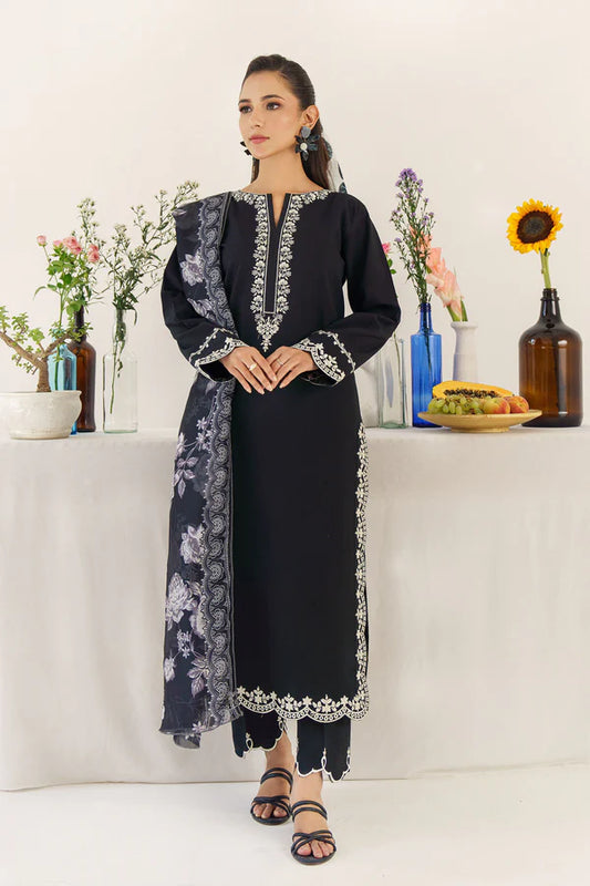 URGE - 3PC DHANAK EMBROIDERED SHIRT WITH WOOL PRINTED SHAWL AND TROUSER-EP-5354