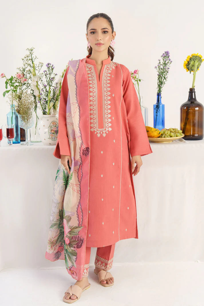 HANA- 3PC KHADAR EMBROIDERED SHIRT WITH COUTURE PRINT SHAWL & TROUSER-EP-5387