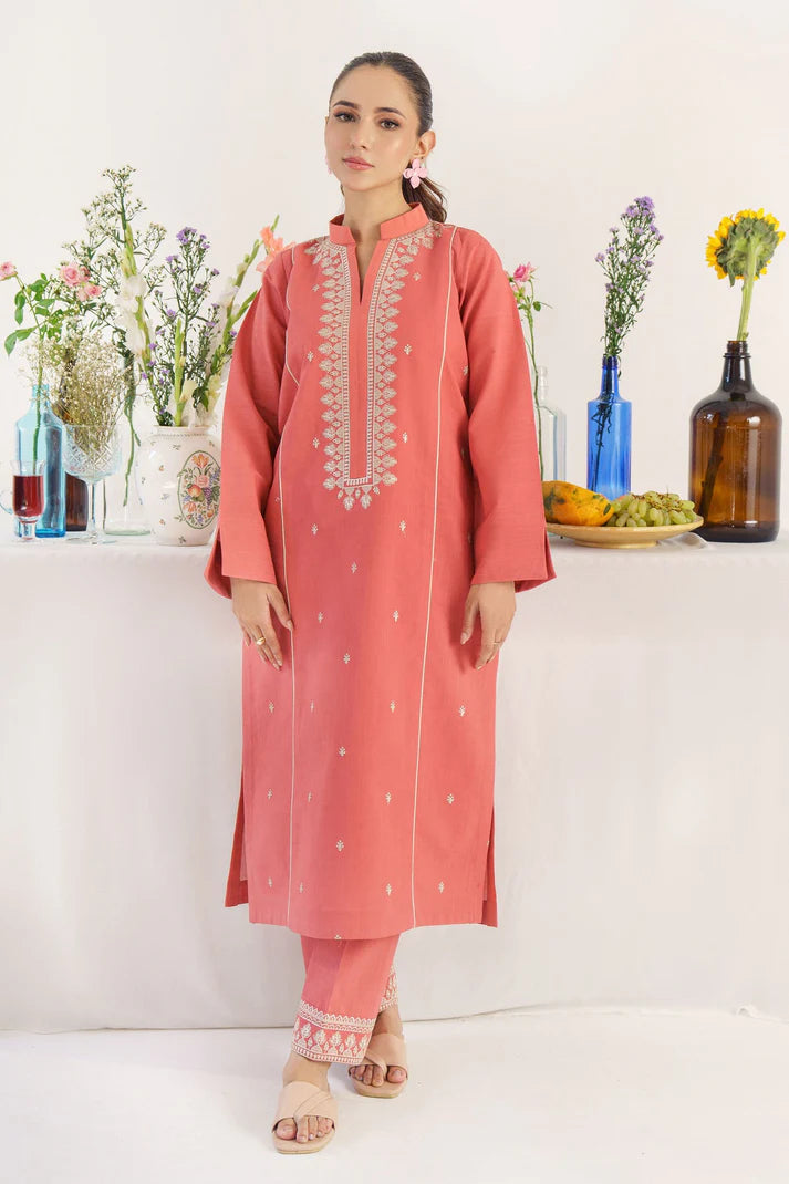 HANA- 3PC KHADAR EMBROIDERED SHIRT WITH COUTURE PRINT SHAWL & TROUSER-EP-5387