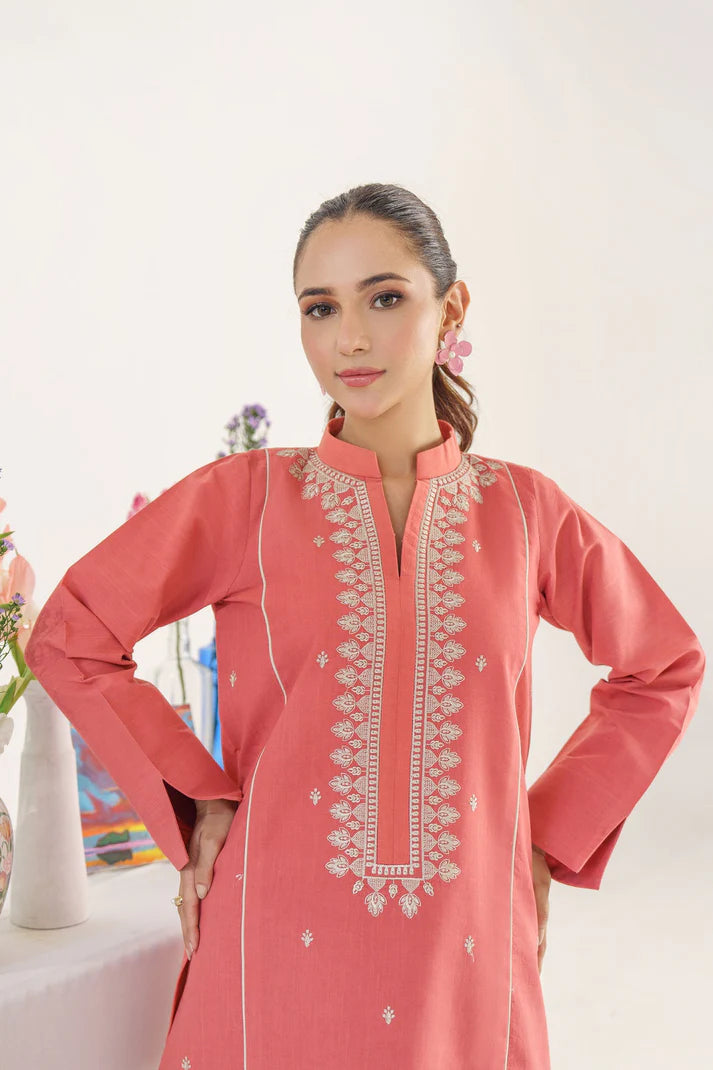 HANA- 3PC KHADAR EMBROIDERED SHIRT WITH COUTURE PRINT SHAWL & TROUSER-EP-5387