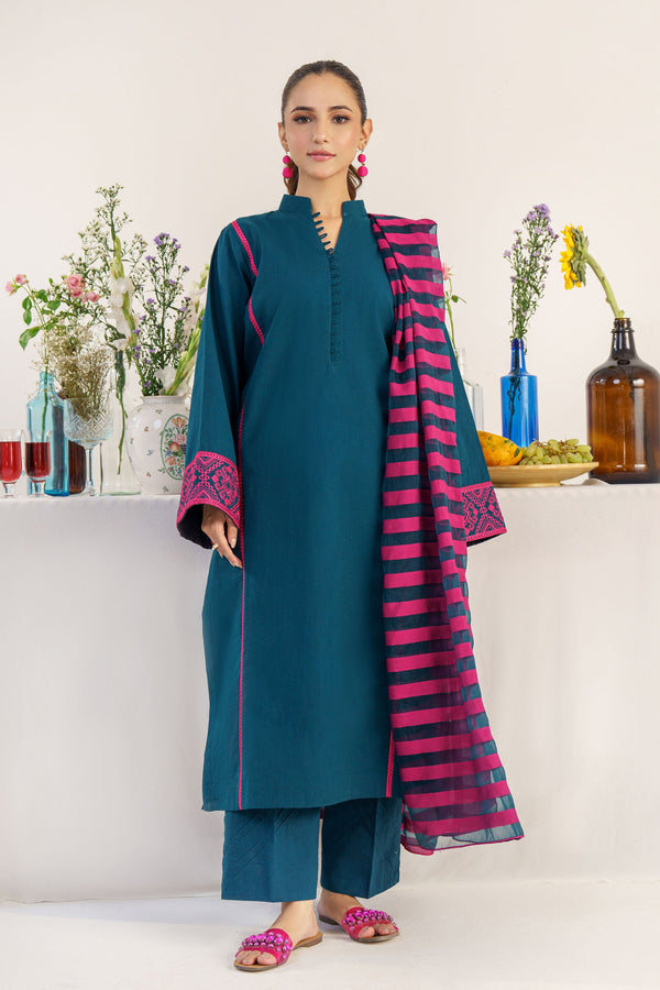 HANA- 3PC DHANAK EMBROIDERED SHIRT WITH WOOL PRINT SHAWL AND TROUSER_EP_5358