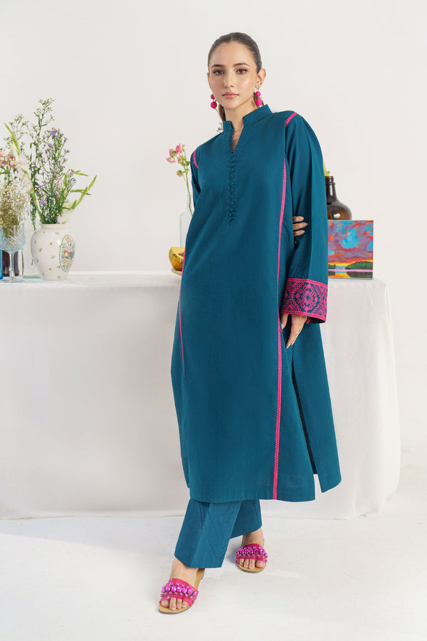 HANA- 3PC DHANAK EMBROIDERED SHIRT WITH WOOL PRINT SHAWL AND TROUSER_EP_5358