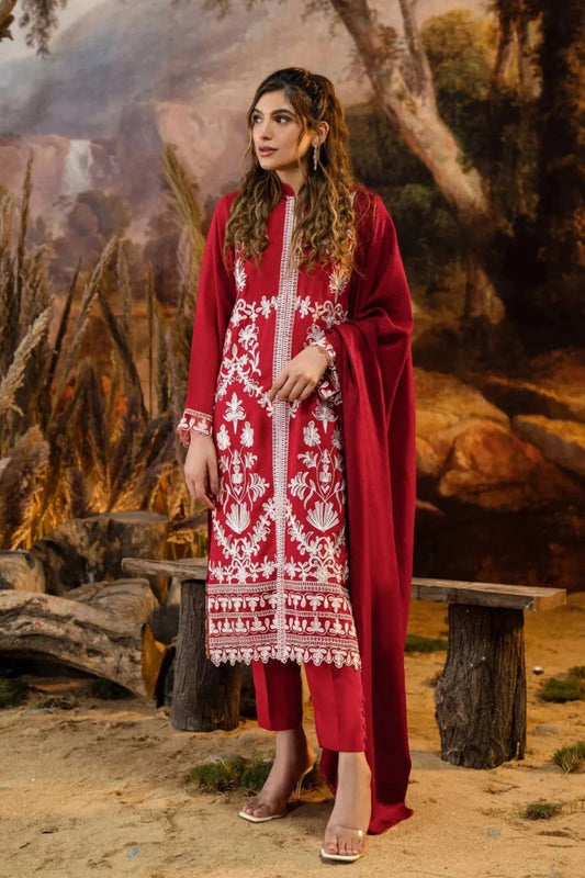 NATASHA KAMAL- 3PC DHANAK EMBROIDERED SHIRT WITH WOOL PRINTED SHAWL AND DHANAK TROUSER- EP-5036