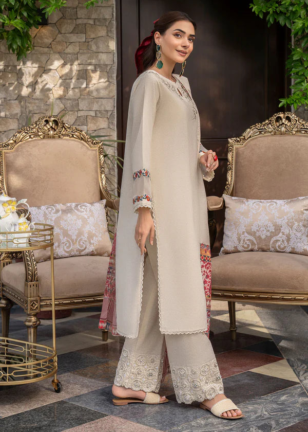 GHAZAL- 3PC DHANAK EMBROIDERED SHIRT WITH WOOL PRINT SHAWL & TROUSER-EP-5359