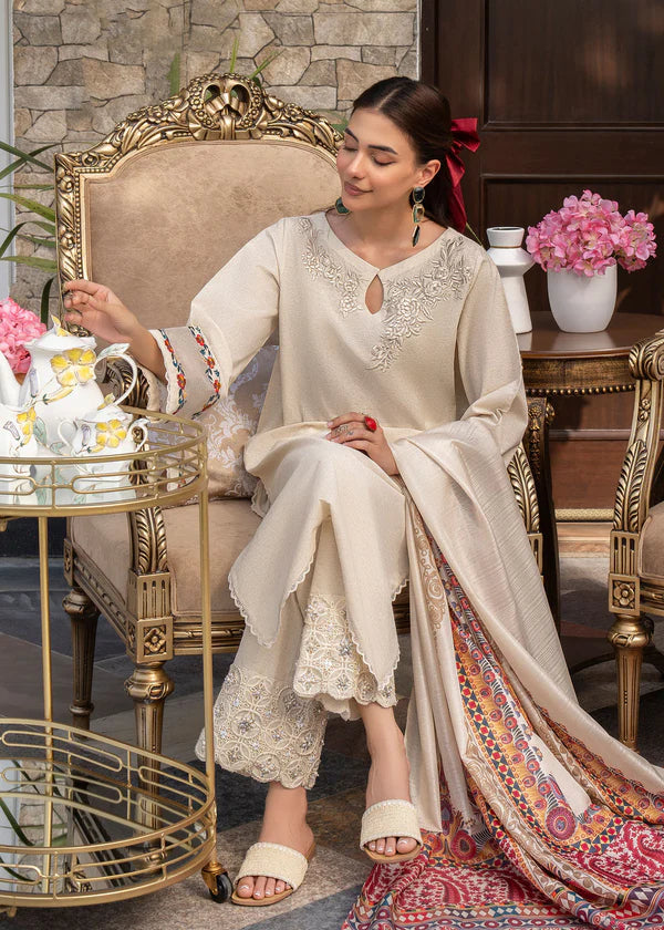 GHAZAL- 3PC DHANAK EMBROIDERED SHIRT WITH WOOL PRINT SHAWL & TROUSER-EP-5359