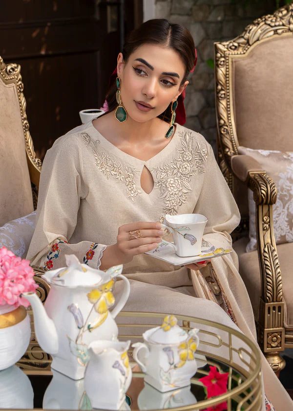 GHAZAL- 3PC DHANAK EMBROIDERED SHIRT WITH WOOL PRINT SHAWL & TROUSER-EP-5359