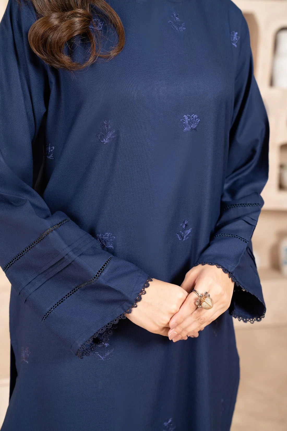 LAZULI-3PC EMBROIDERED SHIRT WITH DHANAK EMBROIDERED SHAWL & TROUSER-EP-5451