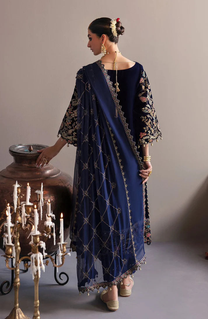 JAZMIN -VELVET 3PC-SEQUENCE EMBROIDERED WORK SHIRT WITH BAMBER CHIFFON HEAVY SEQUENCE EMBROIDERED DUPATTA -EP-D-1- MICRO 9000 VELVET