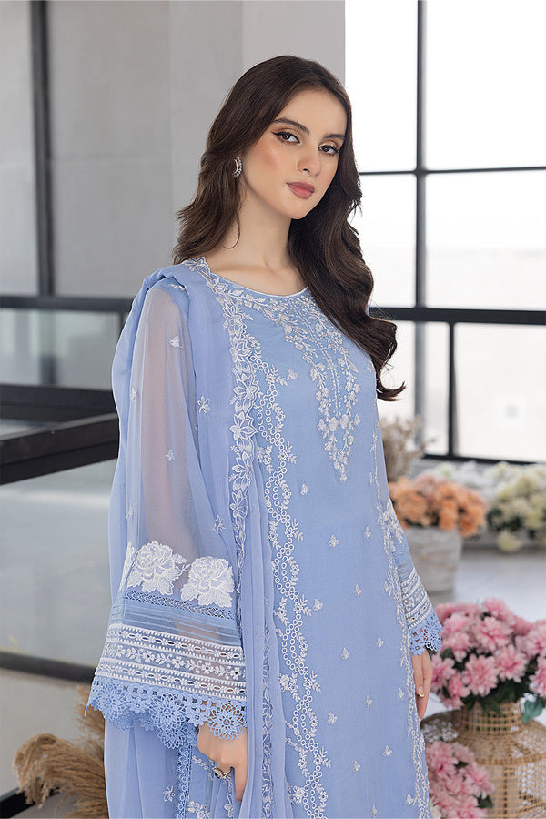 AZURE - 3PC ORGANZA HEAVY EMBROIDERED  SHIRT WITH ORGANZA EMBROIDERED DUPATTA AND LAWN TROUSER_ EP_ 5293