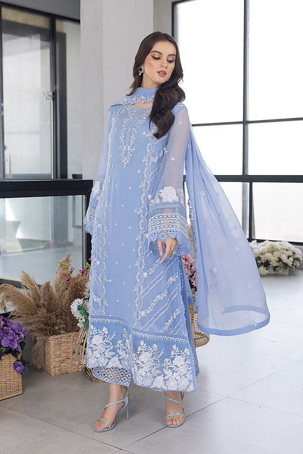 AZURE - 3PC ORGANZA HEAVY EMBROIDERED  SHIRT WITH ORGANZA EMBROIDERED DUPATTA AND LAWN TROUSER_ EP_ 5293