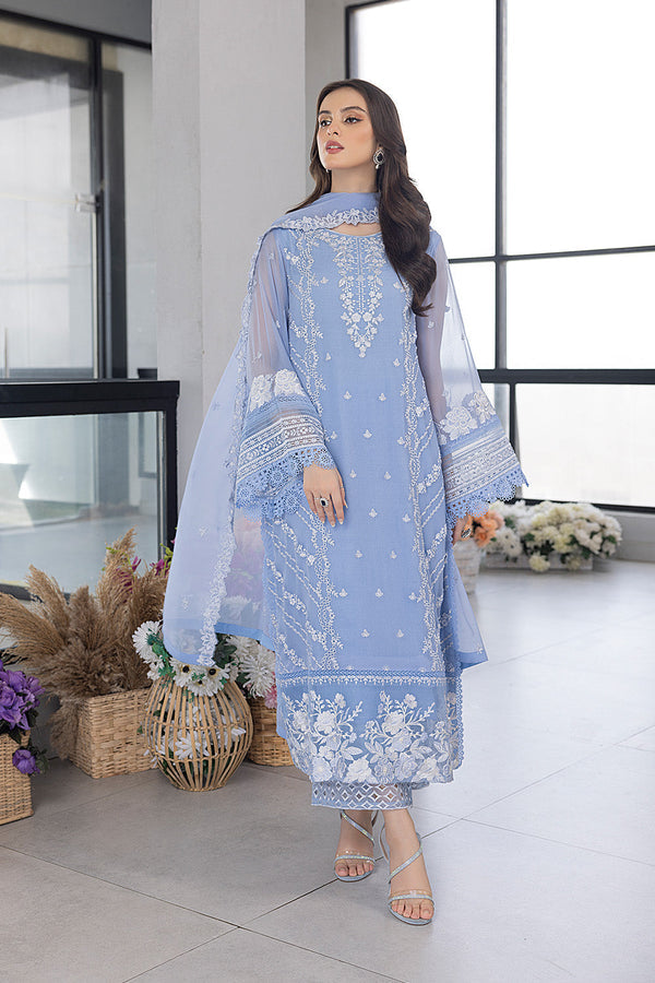 AZURE - 3PC ORGANZA HEAVY EMBROIDERED  SHIRT WITH ORGANZA EMBROIDERED DUPATTA AND LAWN TROUSER_ EP_ 5293