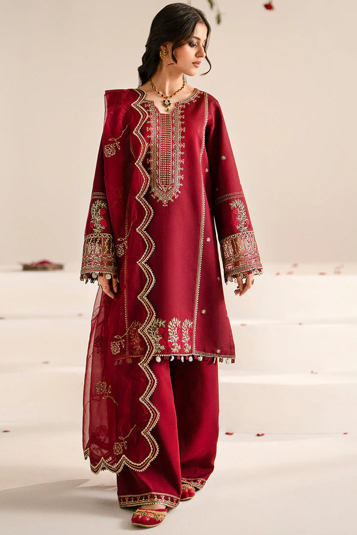 JAZMIN-3PC DHANAK EMBROIDERED SHIRT WITH ORGANZA EMBROIDRED READY TO WEAR DUPATTA AND TROUSER-EP-5367