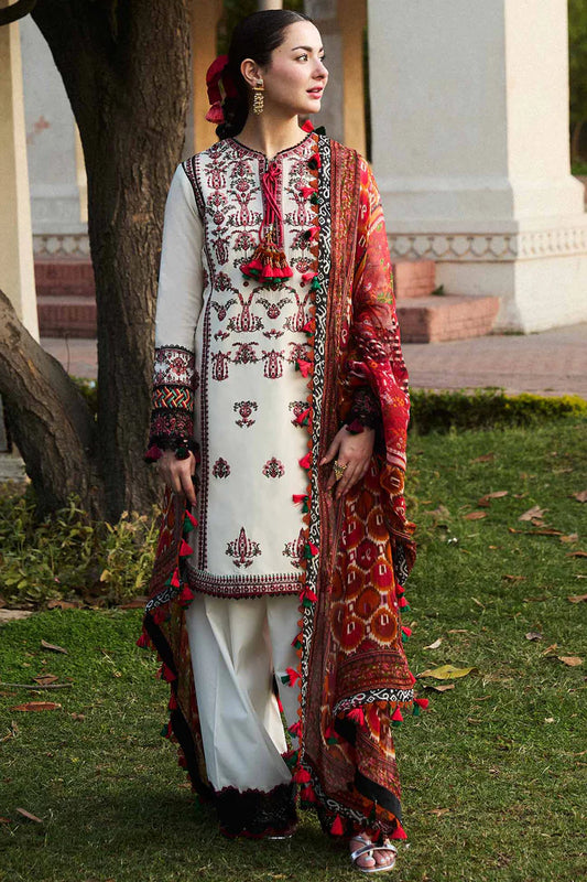 HUSSAIN REHAR- 3PC DHANAK EMBROIDERED SHIRT WITH COUTURE PRINT SHAWL AND DHANAK TROUSER -EP-5330