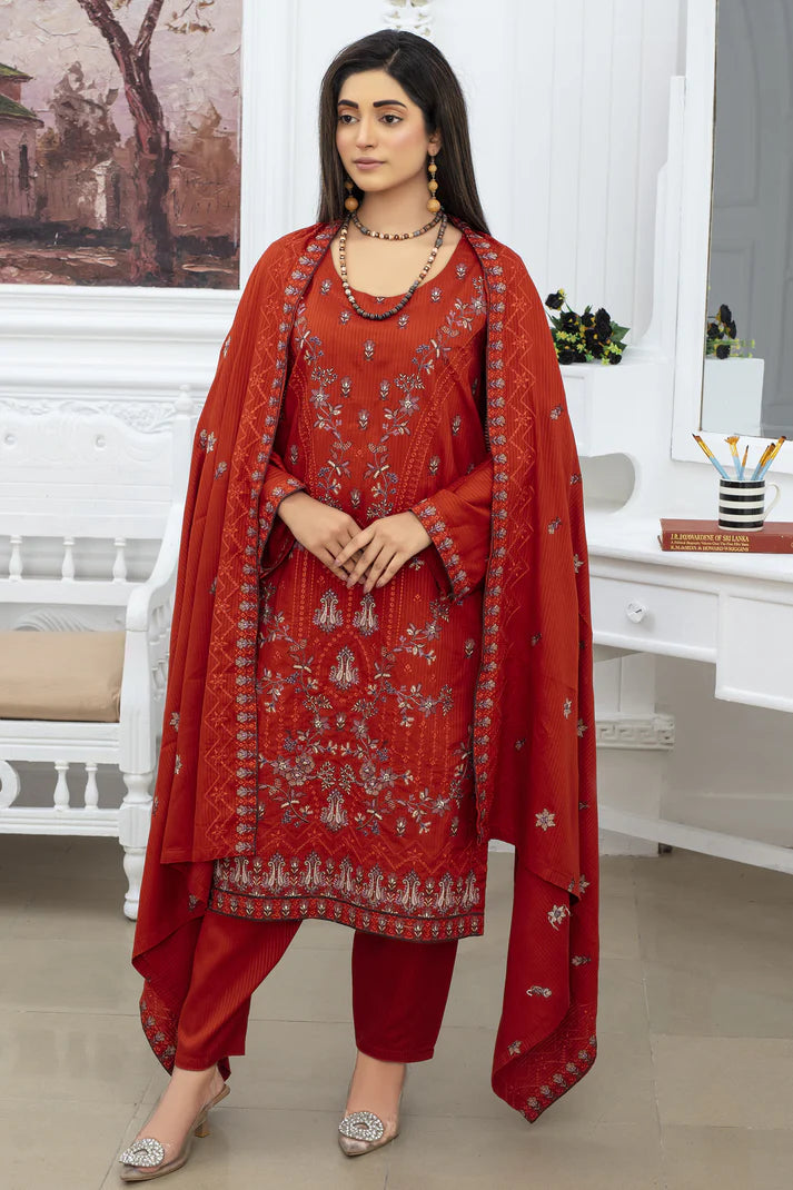 ELAAN.PK -3PC VISCOUS EMBROIDERED SHIRT WITH VISCOUS EMBROIDERED SHAWL & TROUSER -EP-5341