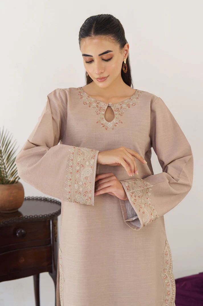 HANA- 3PC KHADDAR EMBROIDERED SHIRT WITH ORGANZA EMBROIDERED DUPATTA & TROUSER-EP-5386