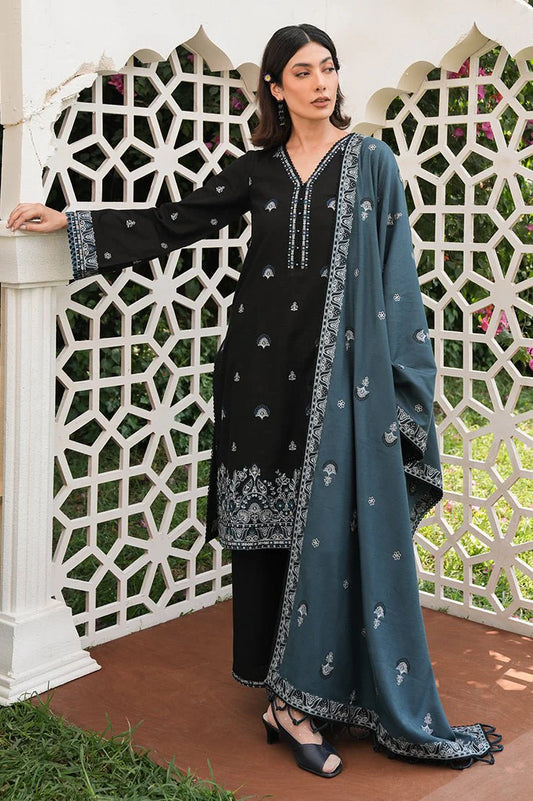 IMAGE - 3PC DHANAK EMBROIDERED SHIRT WITH DHANAK EMBROIDERED SHAWL & TROUSER-EP-5506