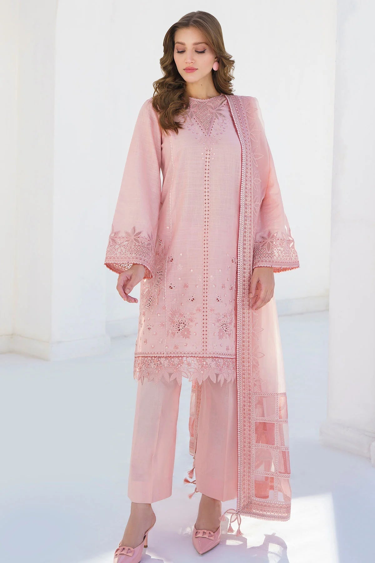 JAZMIN- 3PC LAWN HEAVY EMBROIDERED SHIRT WITH ORGANZA EMBROIDERY DUPATTA-EP-5230