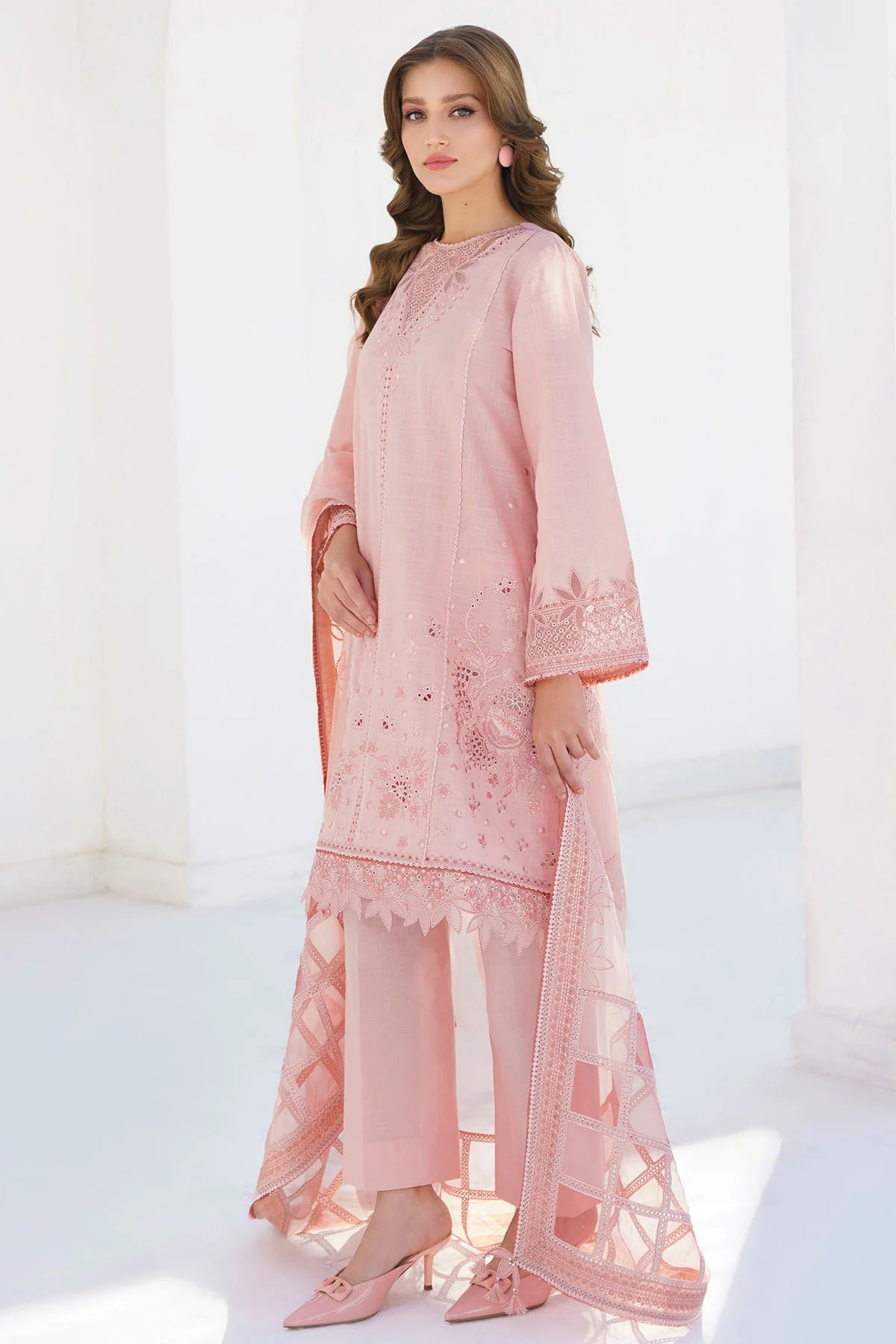 JAZMIN- 3PC LAWN HEAVY EMBROIDERED SHIRT WITH ORGANZA EMBROIDERY DUPATTA-EP-5230