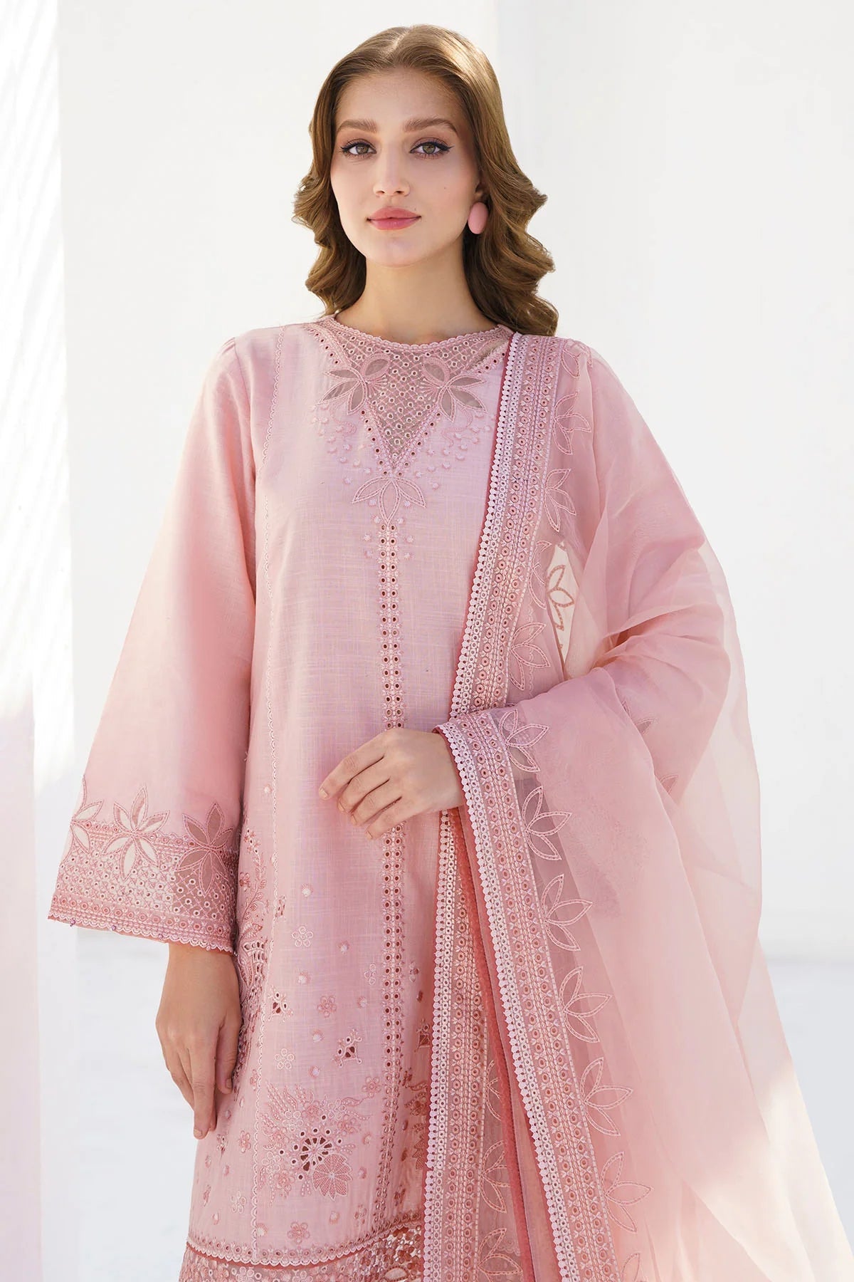 JAZMIN- 3PC LAWN HEAVY EMBROIDERED SHIRT WITH ORGANZA EMBROIDERY DUPATTA-EP-5230