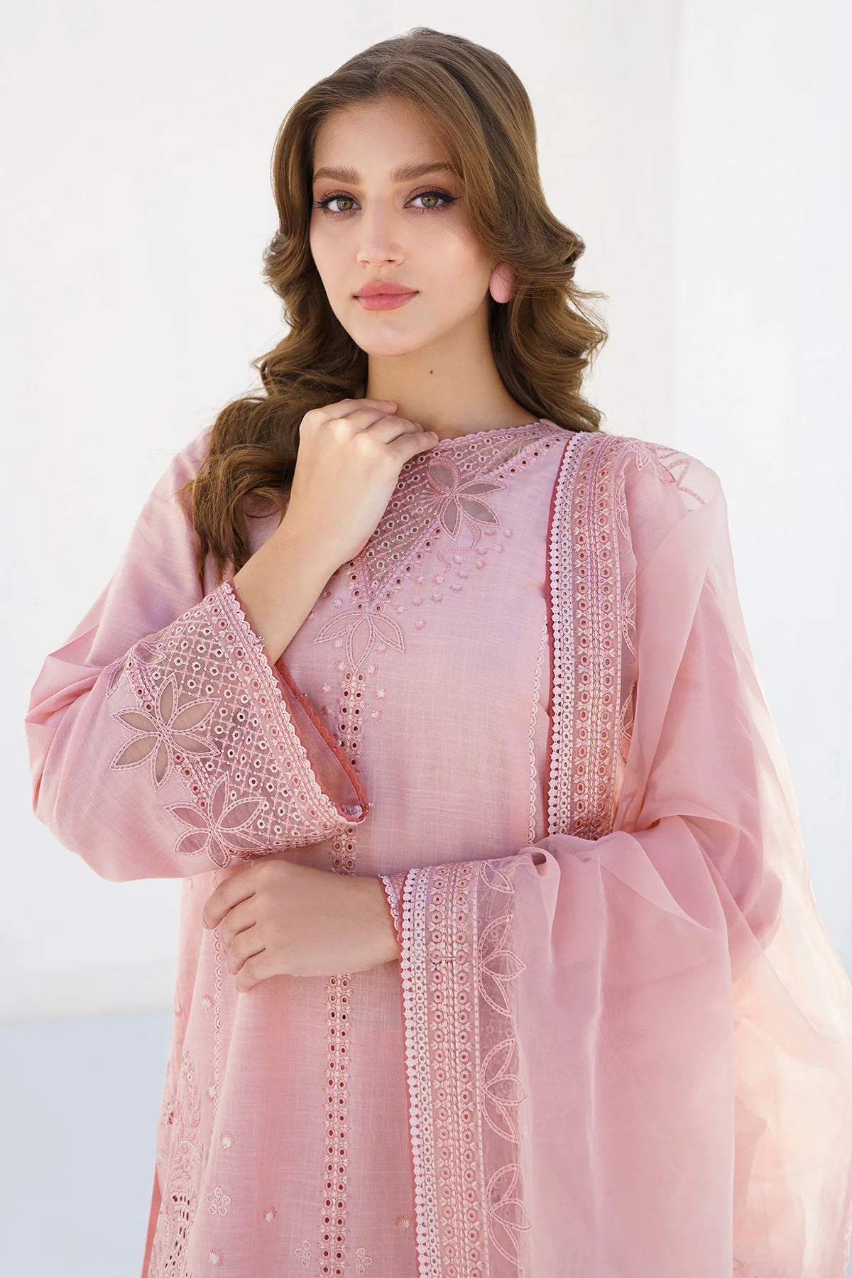 JAZMIN- 3PC LAWN HEAVY EMBROIDERED SHIRT WITH ORGANZA EMBROIDERY DUPATTA-EP-5230