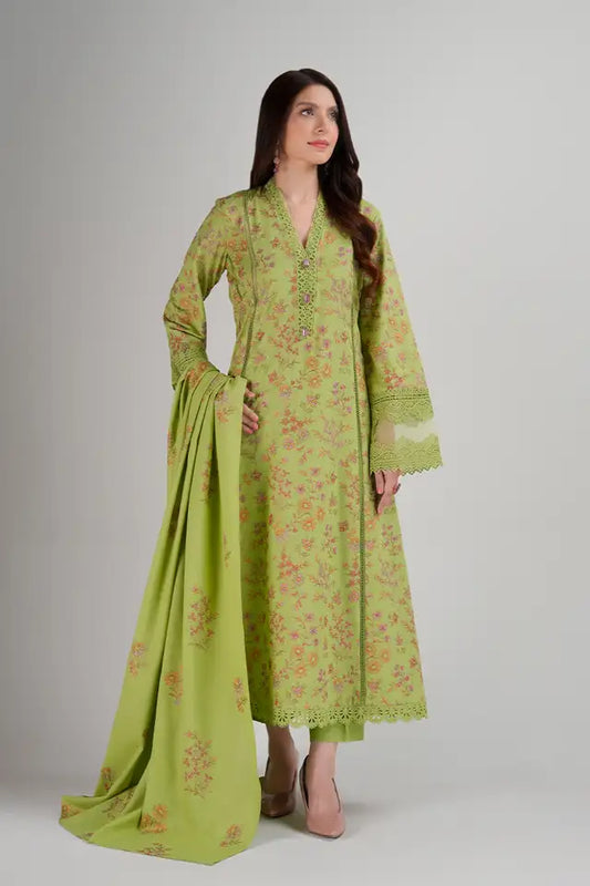 BAREEZE- 3PC DHANAK EMBROIDERED SHIRT DHANAK EMBROIDERED SHAWL & TROUSER-EP-5395