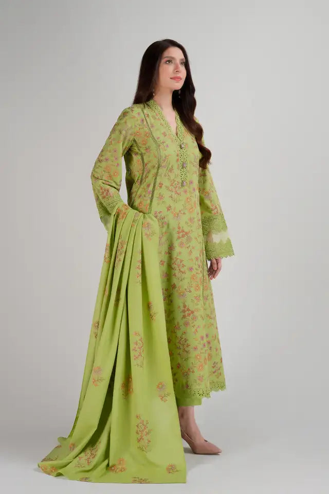 BAREEZE- 3PC DHANAK EMBROIDERED SHIRT DHANAK EMBROIDERED SHAWL & TROUSER-EP-5395