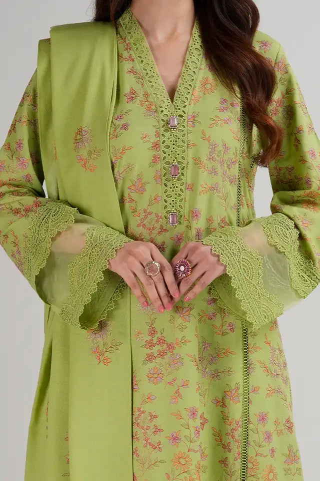 BAREEZE- 3PC DHANAK EMBROIDERED SHIRT DHANAK EMBROIDERED SHAWL & TROUSER-EP-5395