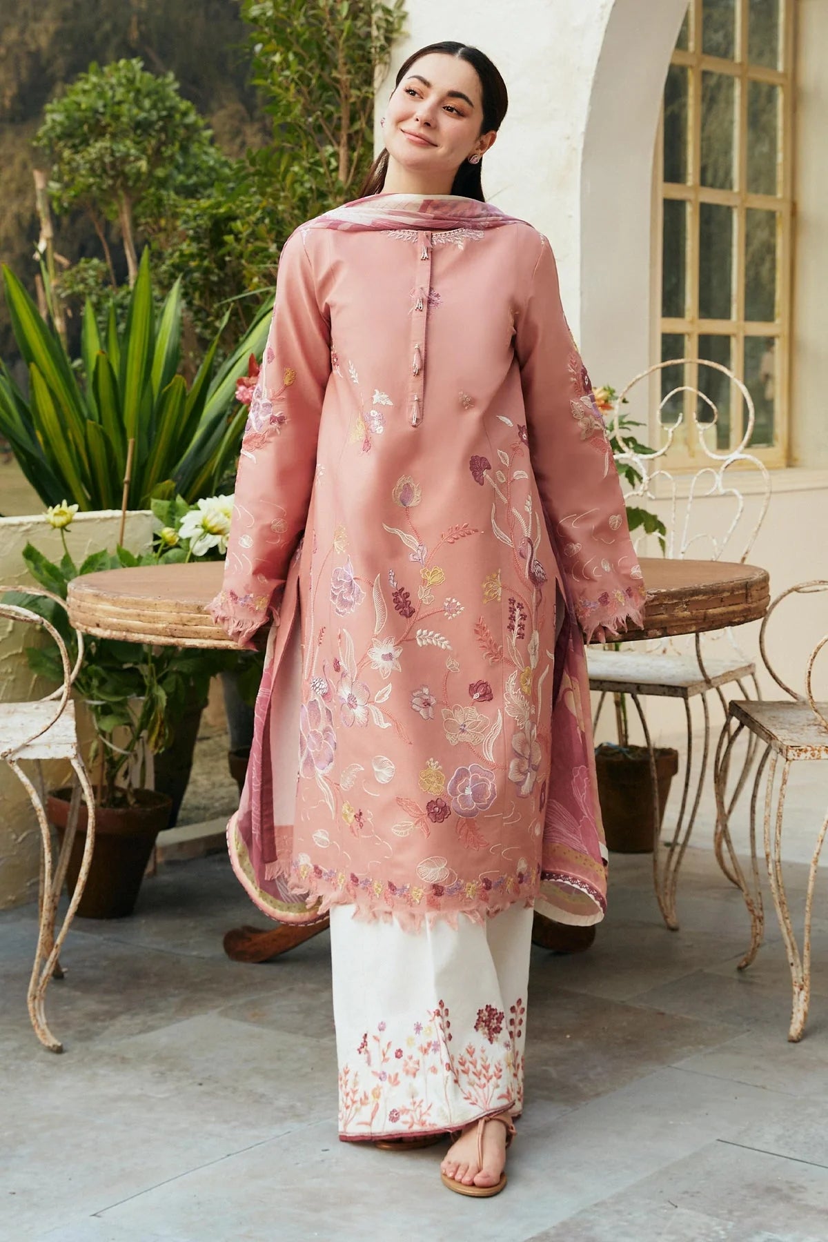 ZAHRA SHAHJAHAN- 3PC DHANAK EMBROIDERED SHIRT WITH WOOL PRINTED SHAWL & EMB TROUSER-EP-2739