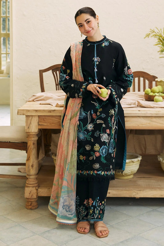 ZAHRA SHAHJAHAN- 3PC DHANAK EMBROIDERED SHIRT WITH WOOL PRINTED SHAWL & EMB TROUSER -EP-5152