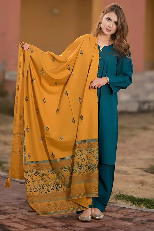 KAYSERIA- 3PC DHANAK EMBROIDERED WITH  KOTARAI  PRINTED SHAWL & DHANAK TROUSER- EP-5092