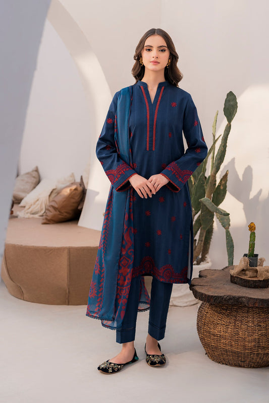 JAZMIN-3PC DHANAK EMBROIDERED SHIRT WITH WOOL PRINTED SHAWL & DHANAK TROUSER-EP-5270