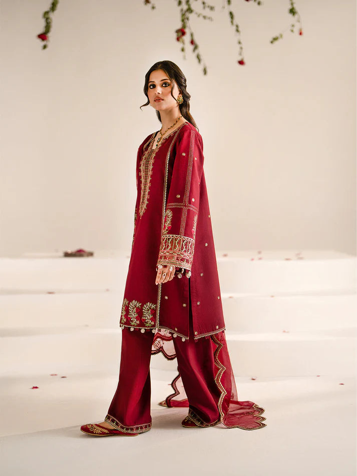 JAZMIN-3PC DHANAK EMBROIDERED SHIRT WITH ORGANZA EMBROIDRED READY TO WEAR DUPATTA AND TROUSER-EP-5367