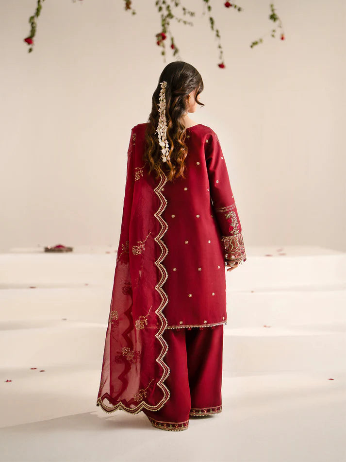 JAZMIN-3PC DHANAK EMBROIDERED SHIRT WITH ORGANZA EMBROIDRED READY TO WEAR DUPATTA AND TROUSER-EP-5367