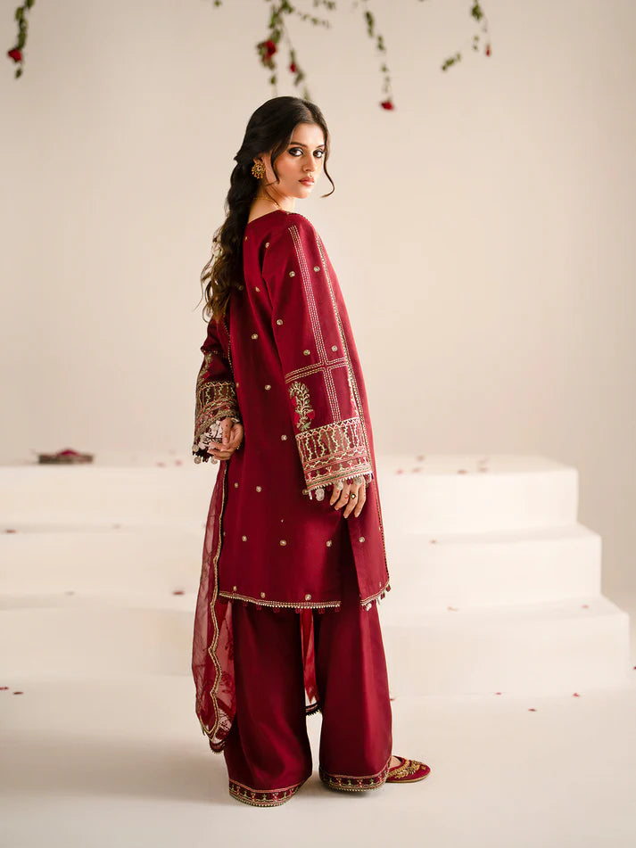 JAZMIN-3PC DHANAK EMBROIDERED SHIRT WITH ORGANZA EMBROIDRED READY TO WEAR DUPATTA AND TROUSER-EP-5367