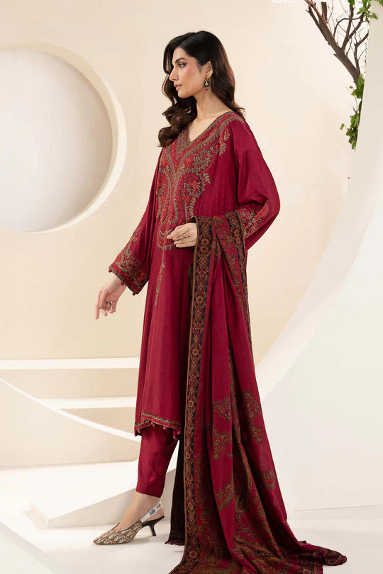 MARIA B-3PC DHANAK EMBROIDRED SHIRT WITH TWILL PRINT SHAWL & TROUSER-EP-5504