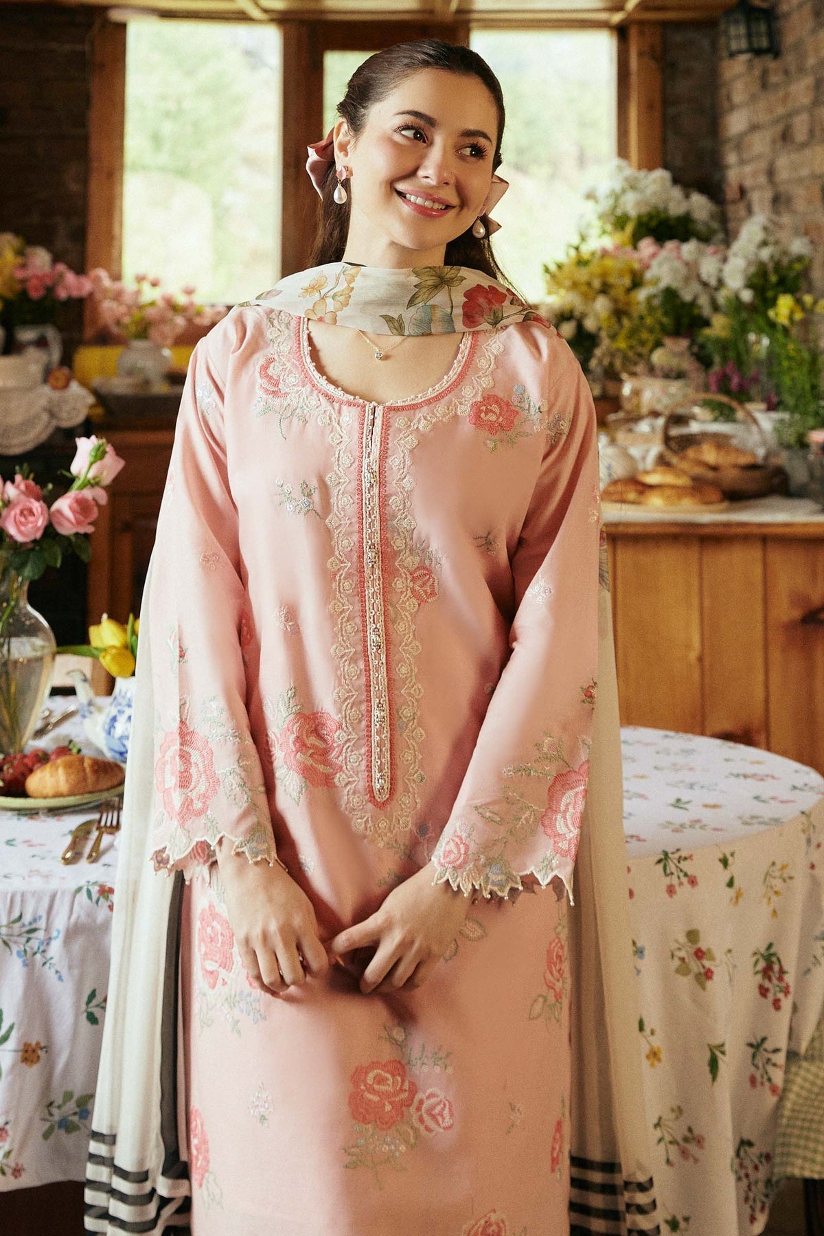 ZAHRA SHAHJAHAN- 3PC LAWN EMBROIDERED SHIRT WITH DIAMOND PRINT DUPATTA-EP-5249