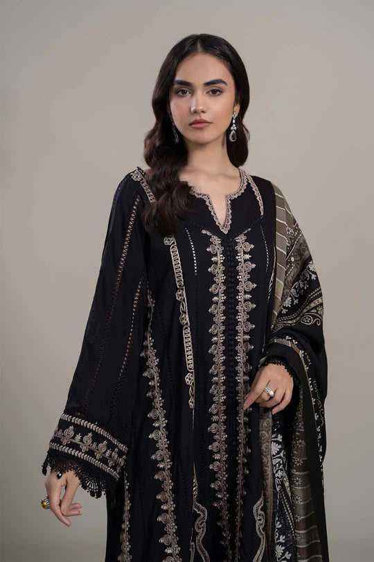 MARIA B - 3PC DHANAK HEAVY EMBROIDERED FRONT WITH COUTURE WOOL PRINTED SHAWL & DHANAK TROUSER - EP-5011