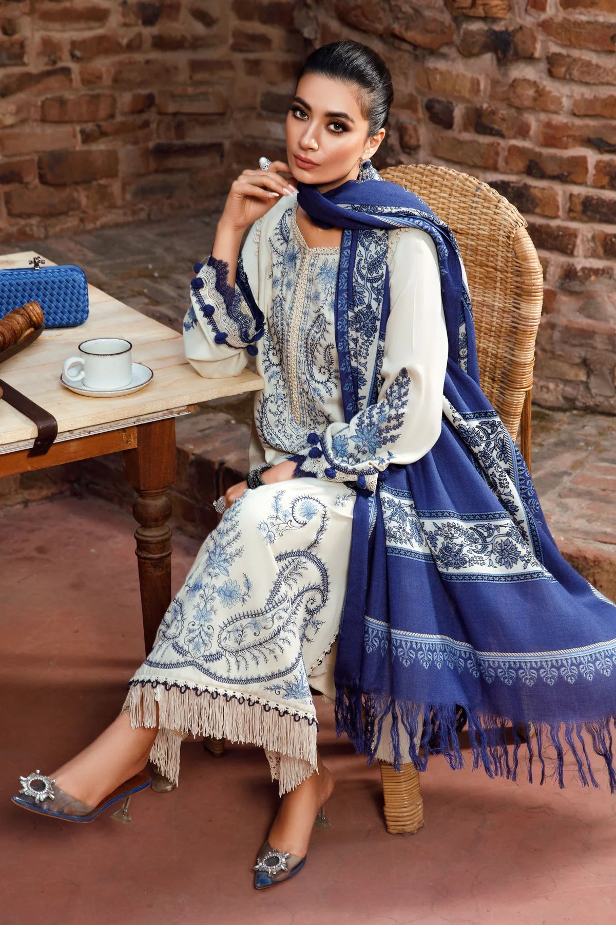 MARIA B -3PC KHADDAR HEAVY EMBROIDERED WITH WOOL PRINT SHAWL & KHADDAR TROUSER - EP-5084