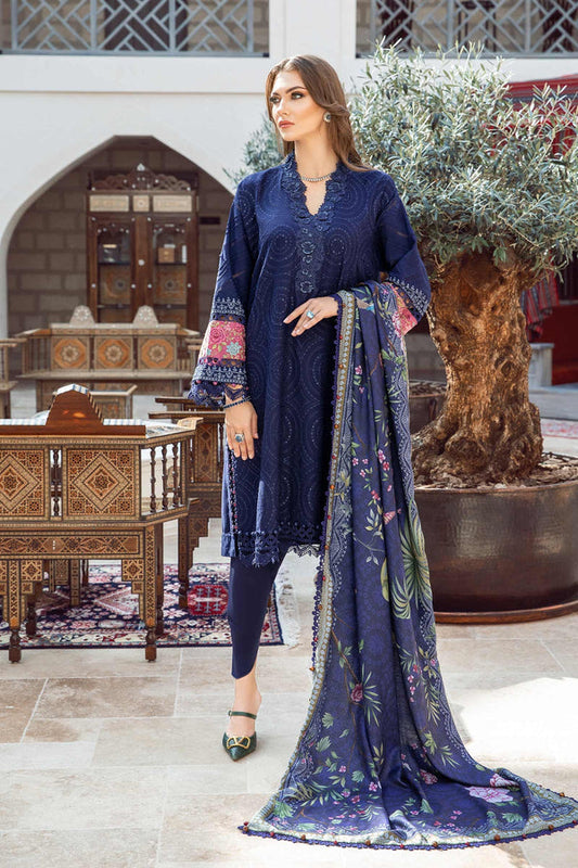 MARIA B - 3PC DHANAK SEQUENCE EMBROIDERED SHIRT WITH WOOL PRINTED SHAWL AND TROUSER_EP_5357