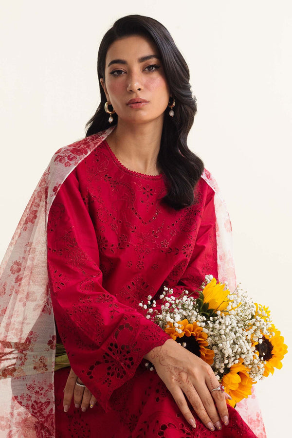 ZAHRA SHAHJAHAN-3PC LAWN CHIKENKARI EMBROIDERED SHIRT WITH DIAMOND PRINT DUPATTA & EMBROIDERED TROUSER_EP_5292