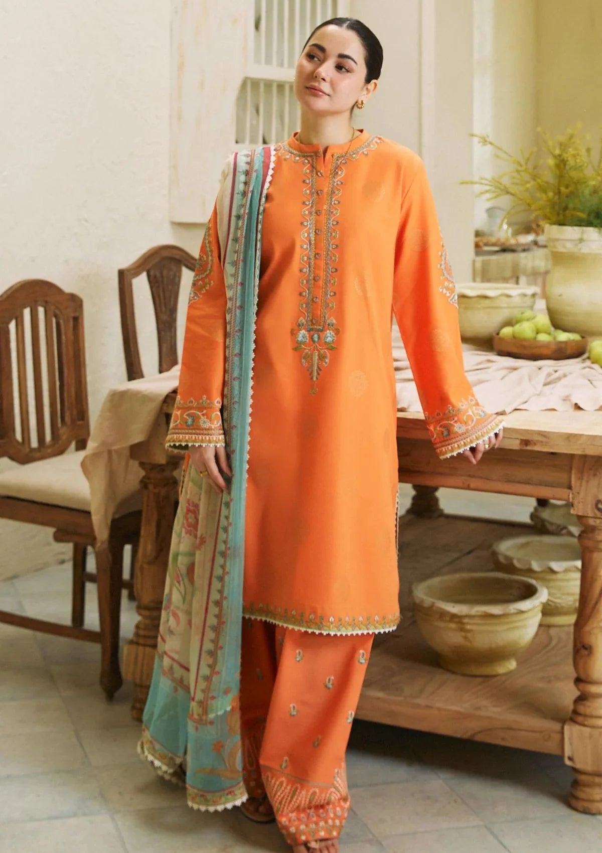 ZARA SHAHJAHAN- 3PC LAWN EMBROIDERED SHIRT WITH DIAMOND PRINT DUPATTA-EP-5170