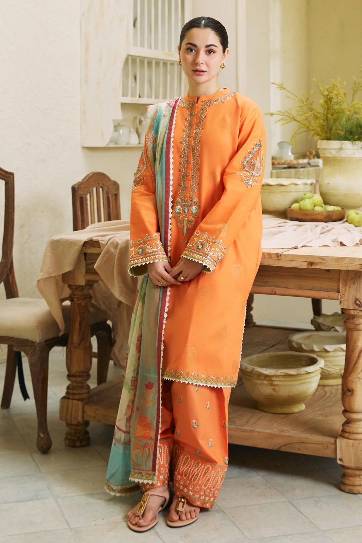 ZARA SHAHJAHAN- 3PC LAWN EMBROIDERED SHIRT WITH DIAMOND PRINT DUPATTA-EP-5170