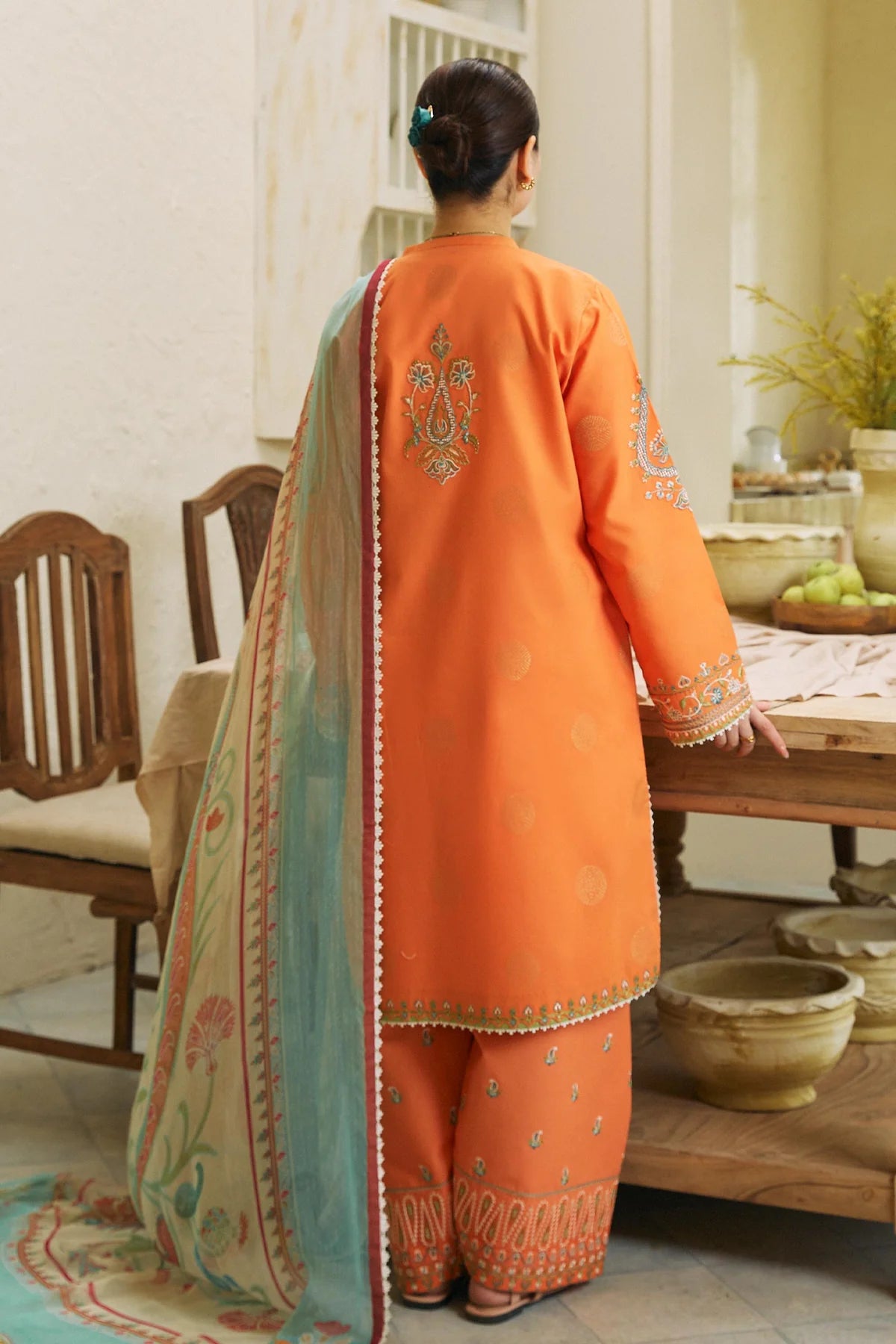 ZARA SHAHJAHAN- 3PC LAWN EMBROIDERED SHIRT WITH DIAMOND PRINT DUPATTA-EP-5170