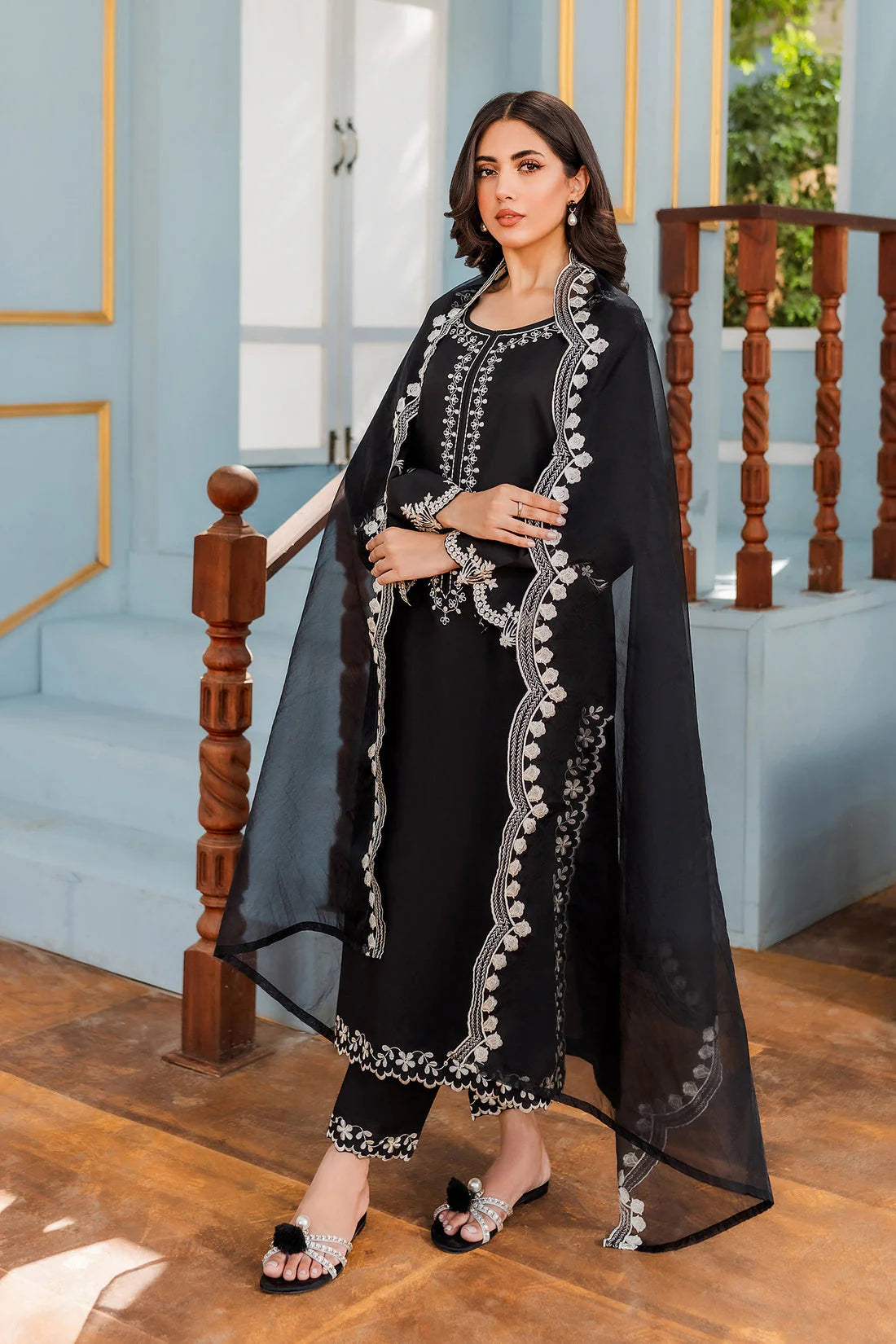 HANA - 3PC DHANAK EMBROIDERED WITH ORGANZA EMBROIDERED DUPPATTA  - EP-5410