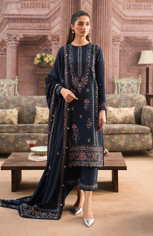 SERAN-3PC DHANAK EMBROIDERED SHIRT WITH DHANAK EMBROIDERD SHAWL & DHANAK TROUSER-EP-5327