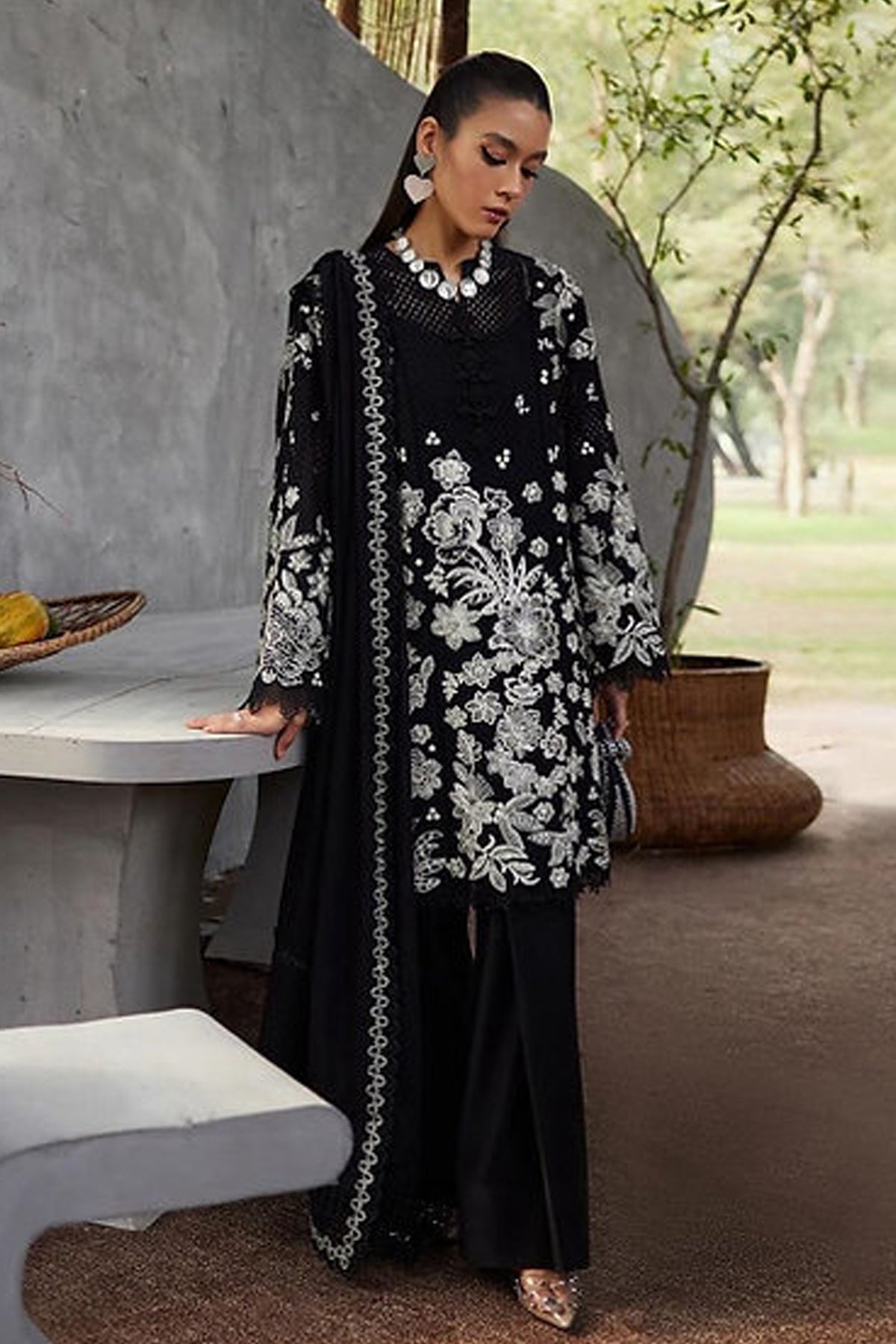 SUFFUSE- 3PC LAWN HEAVY EMBROIDERED SHIRT WITH ORGANZA HEAVY EMBROIDERED CUTWORK READY TO WEAR DUPATTA & TROUSER-EP-5201