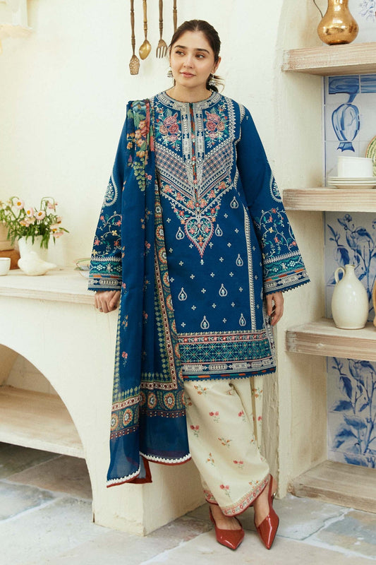 ZAHRA SHAHJAHAN- 3PC DHANAK EMBROIDERED SHIRT WITH KOTARAI PRINTED SHAWL -EP-5229