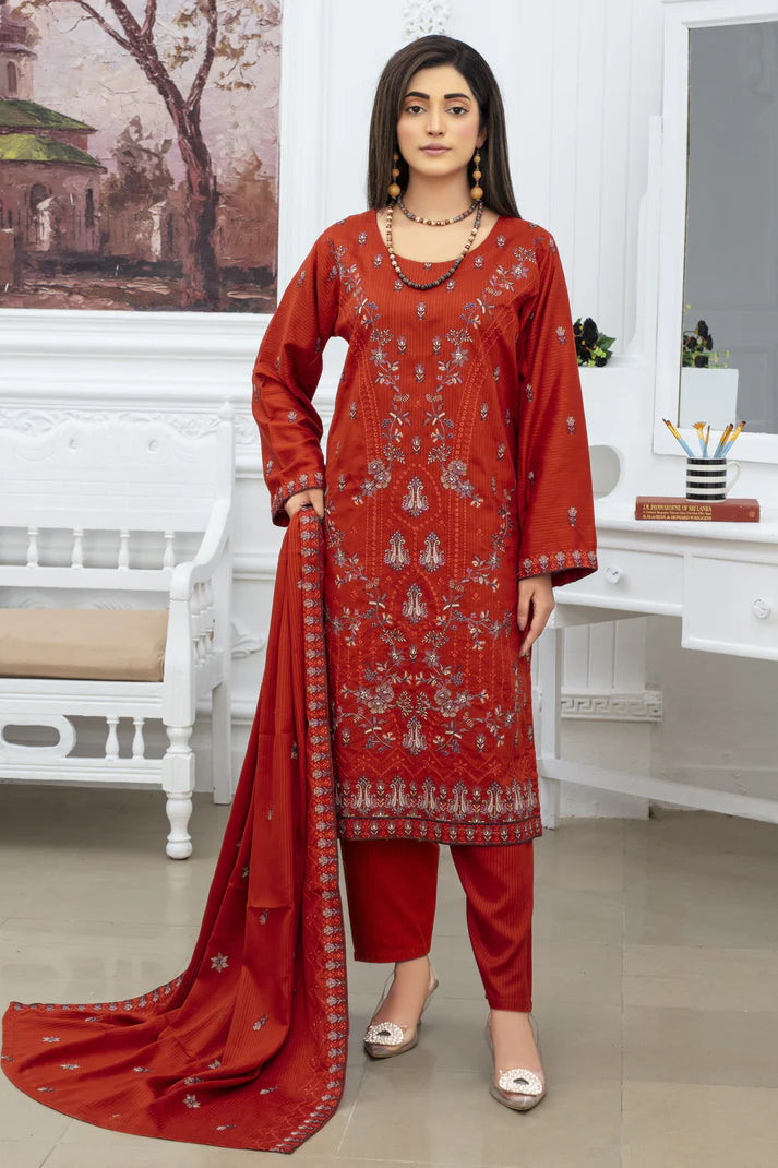 ELAAN.PK -3PC VISCOUS EMBROIDERED SHIRT WITH VISCOUS EMBROIDERED SHAWL & TROUSER -EP-5341