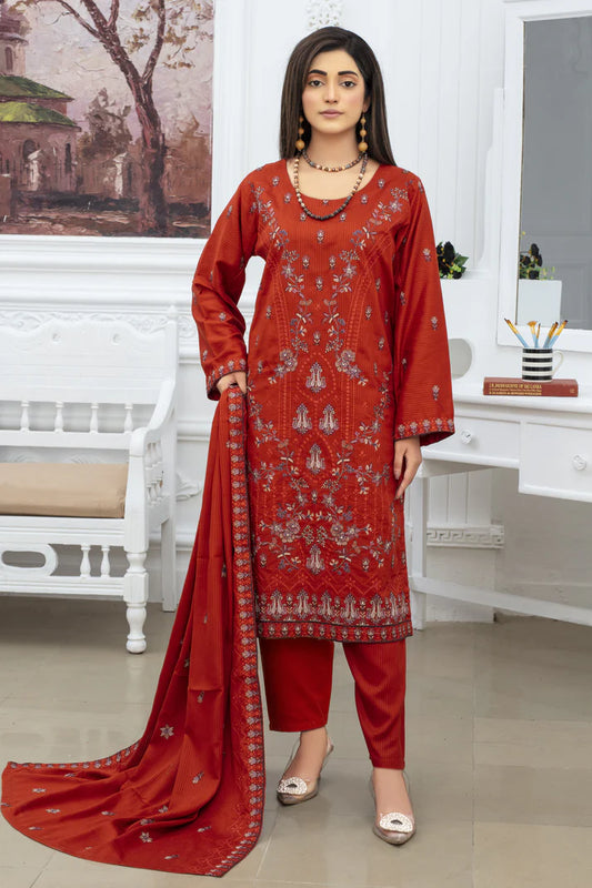 ELAAN.PK -3PC VISCOUS EMBROIDERED SHIRT WITH VISCOUS EMBROIDERED SHAWL & TROUSER -EP-5341