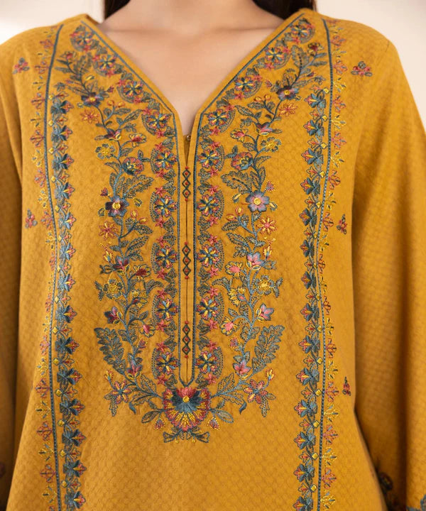 SAPPHIRE- 3PC DHANAK EMBROIDERED SHIRT WITH DHANAK EMBROIDERED SHAWL & TROUSER-EP-5485